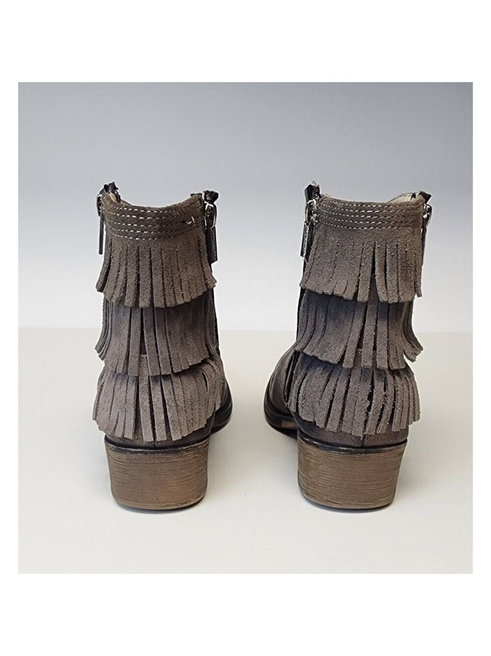 Kenneth Cole Downtown Girl Bronze Synthetic & Leather Fringe Ankle Boots 5 - Picture 5 of 10